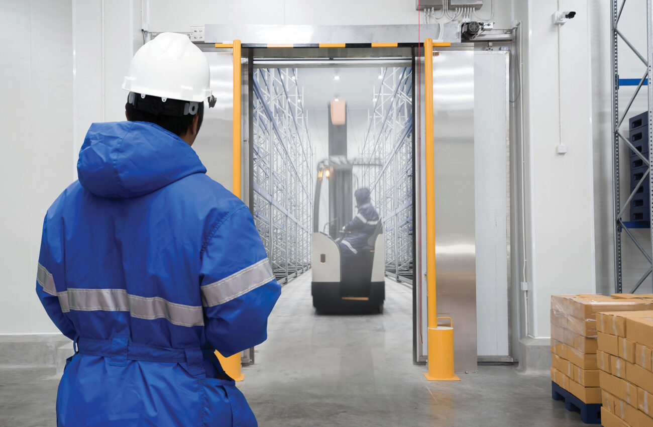 Staff worker control in freezing room or warehouse