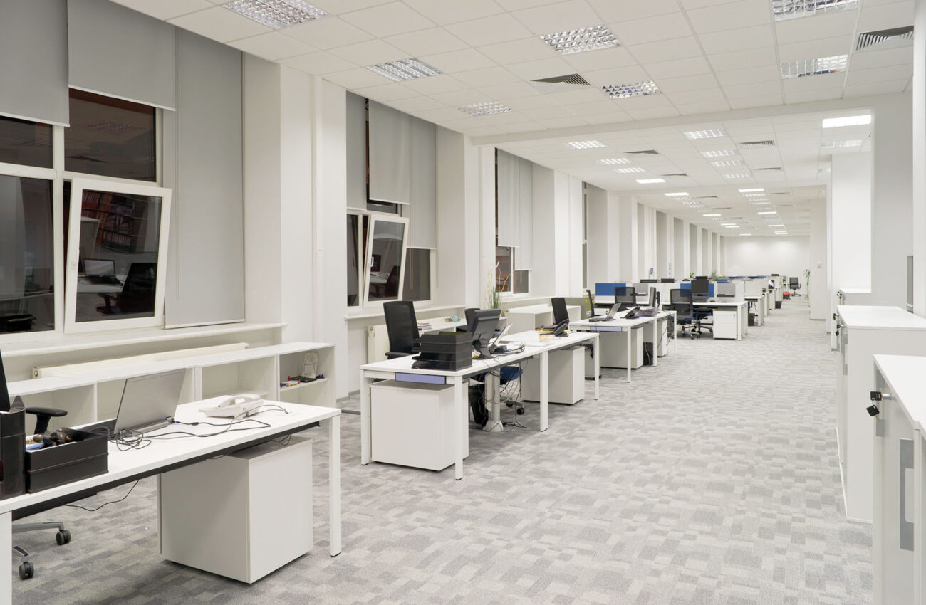 Large office interior, inside modern company building, job and w